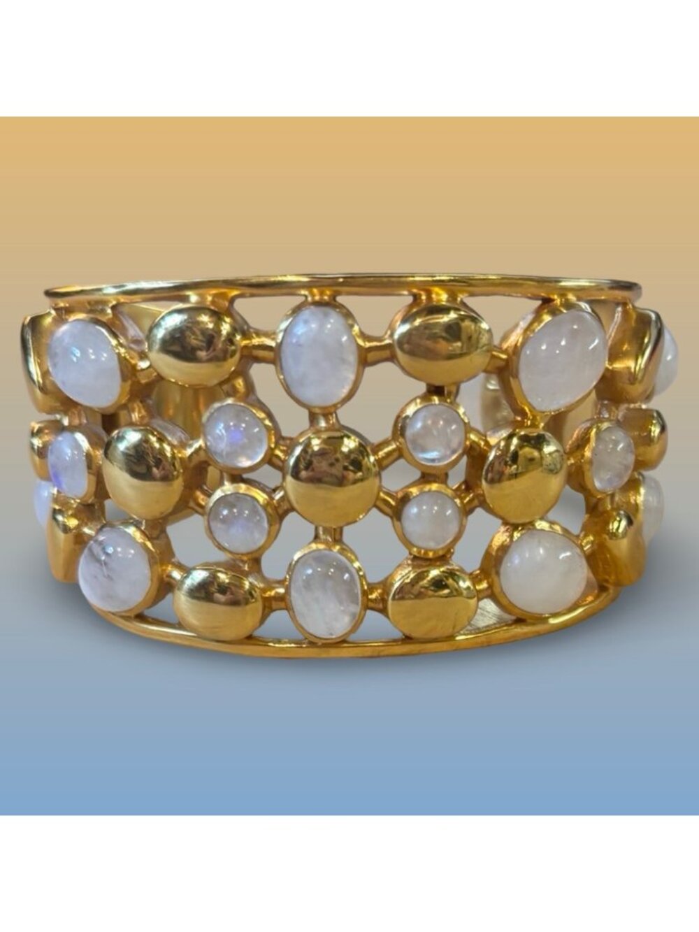 Julie Vos Gold-Toned Moonstone Cuff Bracelet Adjustable Retro Design Statement